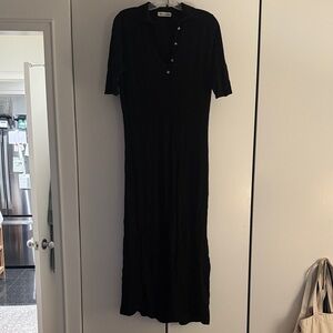 Lola + Kenni Collared Knit Black Midi Dress